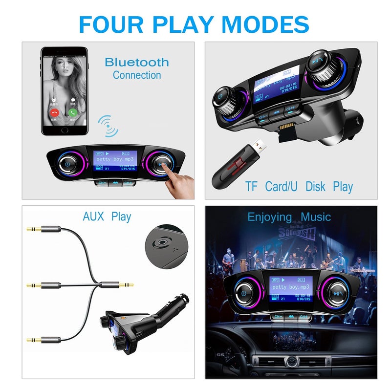 Jinserta Bluetooth FM Transmitter Handfrees-Calling Radio Adapter Car Kit with Dual USB Port MP3 Player Support TF Card USB Flash Drive - Image 3